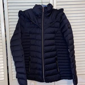 Michael Kors down puffer coat with hood dark navy / black  L